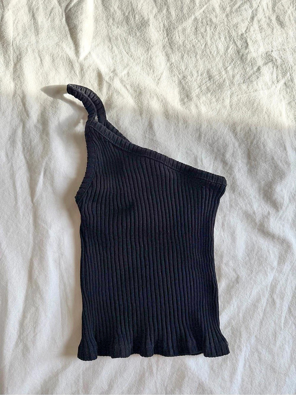 ZARA Ribbed One-Shoulder Crop Top Black